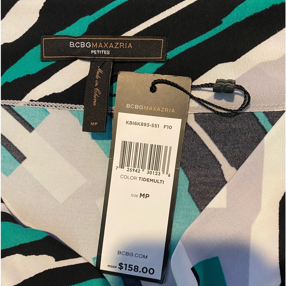 BCBGMAXAZRIA - 3/4 Sleeve Mini Bodycon Dress (Tide Multi) Size MP Petite - Picture 9 of 9